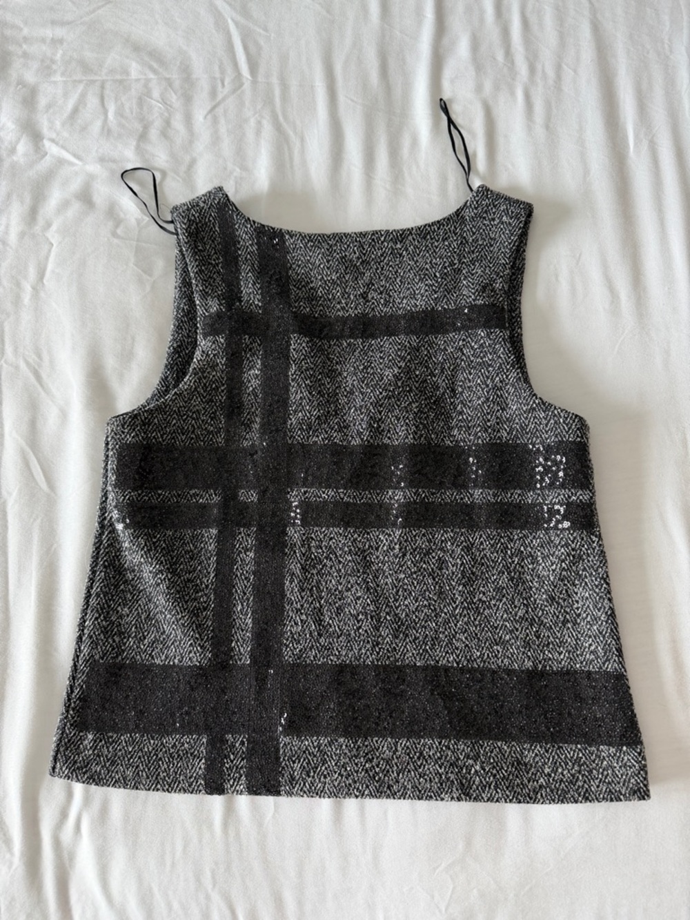 Banana Republic Black Gray Tweed Sequin Top Size 2 Sleeveless Structured Tank